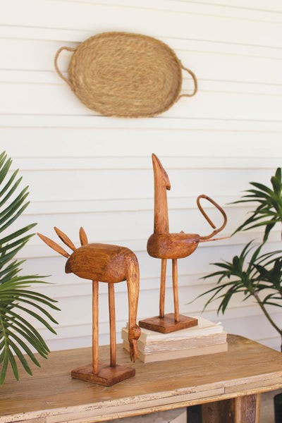 Set Of Two Natural Wooden  Birds