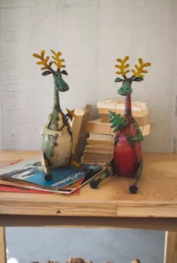 Set Of Two Recycled Sitting Iron Moose