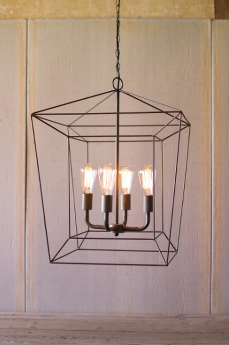 Square Iron Bar Pendant Light 20" X 20" X 26"T