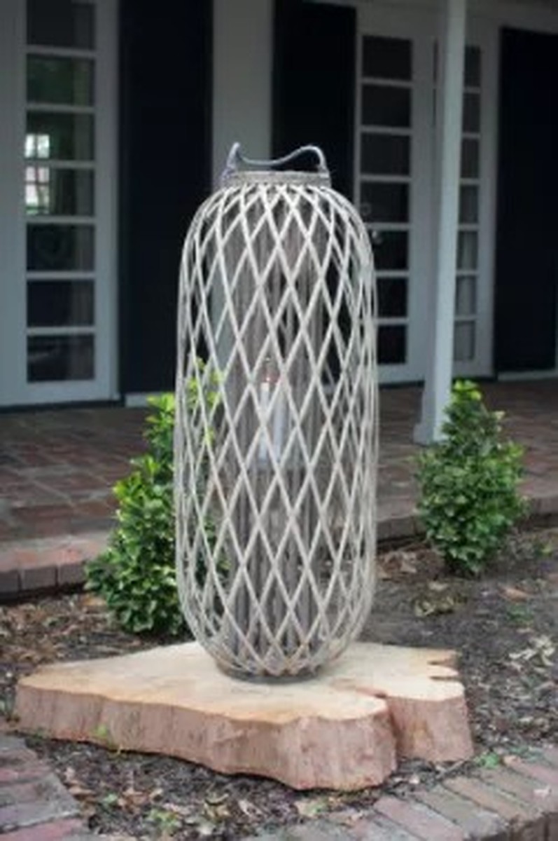 Tall Grey Willow Lantern With Glass