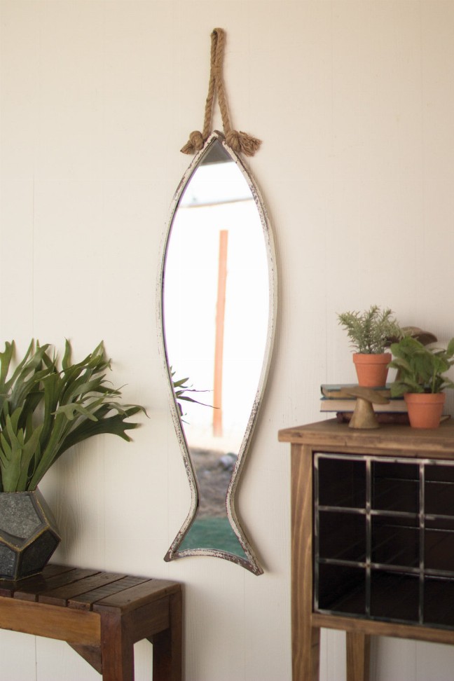 Vertical Fish Mirror With Rope Hanger