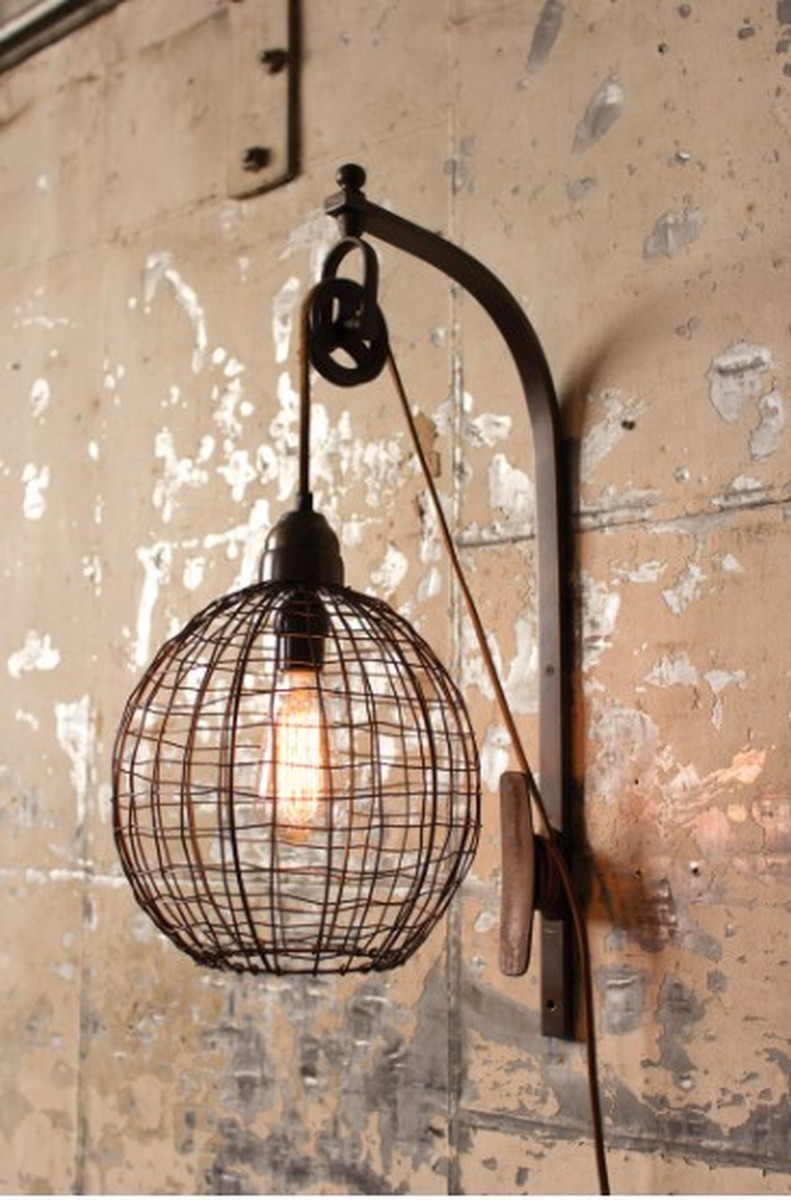 Wire Sphere Wall Sconce With Pulley 10"D X 16" X 26"T