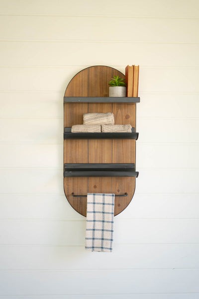 Wood And Iron Towel Rack With Cosmetic Tray