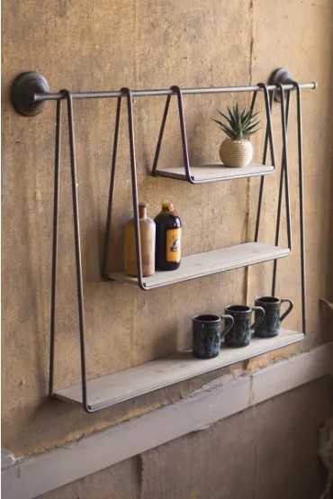 Wood And Metal Triple Hanging Shelf