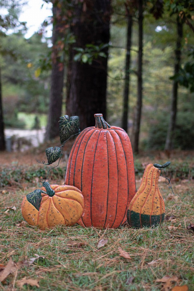 Hand-Hammered Metal Pumpkin Yard Stakes