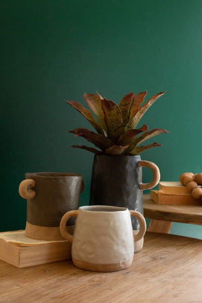 Set Of Three  Ceramic Vases With Ring Handles