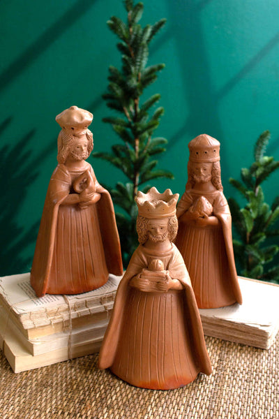 Set Of Three Terracotta Kings Bearing Gift