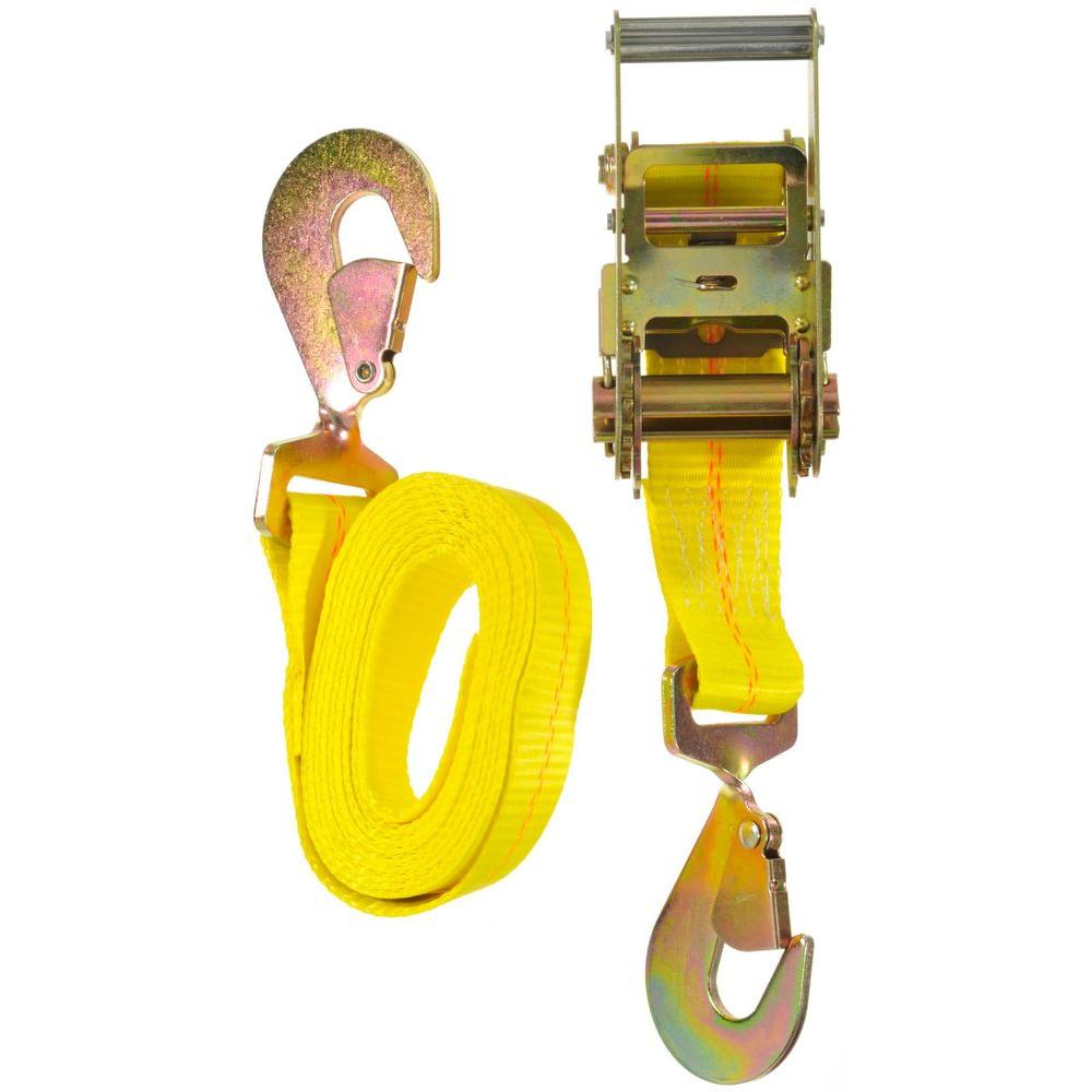 10FT X 2IN RATCHET TIE-DOWN W/TWISTED SNAP HOOKS 2,000 WLL (6,000 LBS BREAK STRENGTH)