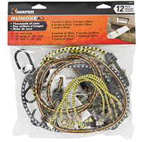 BUNGEE CORD, MULTI-PACK, 12 PIECES, CONTAINS 4-10IN, 4-18IN, 2-24IN, 1-30IN, 1-3