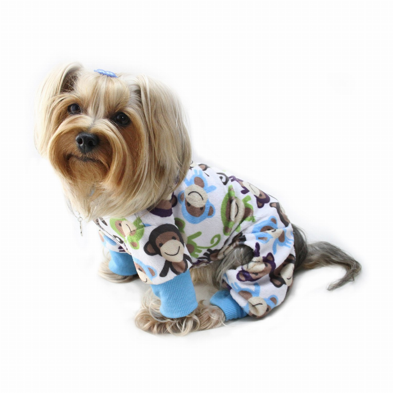 Ultra Soft Plush Minky Monkey Pajamas - Small Blue