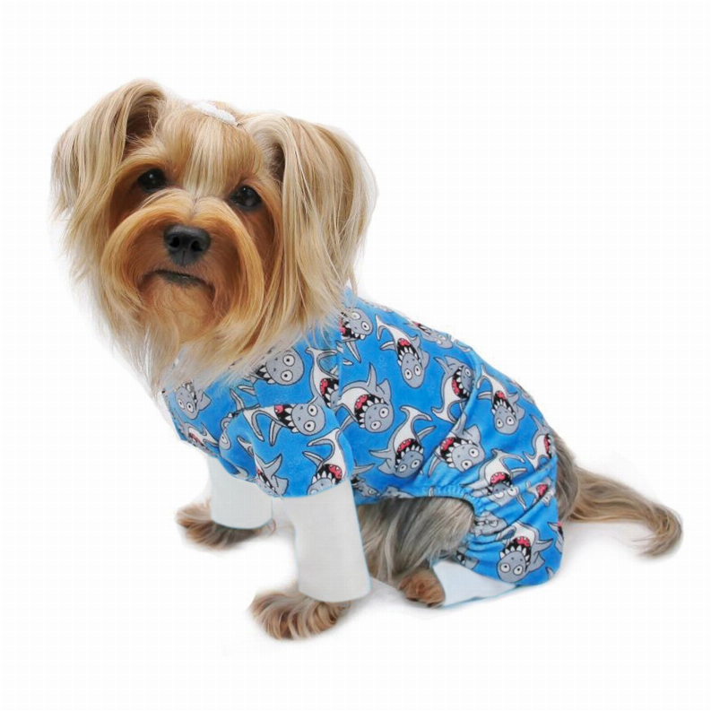 Ultra Soft Plush Minky Silly Sharks Pajamas - XS Blue