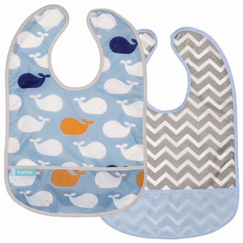 Cleanbib | 2Pack - 6-12m Whales/Chevron Blue Print