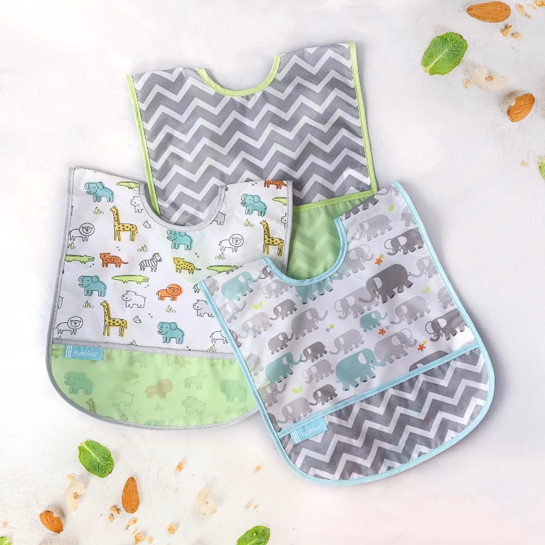 Cleanbib | 3Pack - 6-12m Safari  / Elephant / Chevron Grey