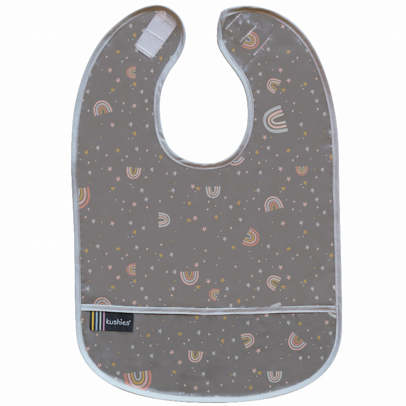 Cleanbib Waterproof Bib - 6-12m Charcoal Rainbow Print