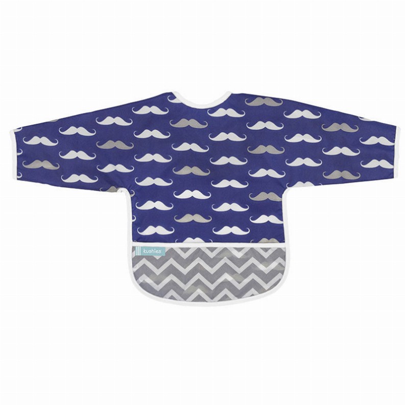 Cleanbib Wp Bib W/Slvs - 12-24m Navy Mustache Print