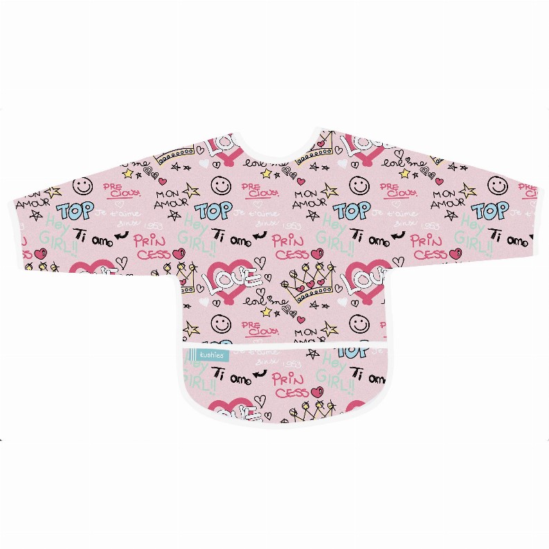 Cleanbib Wp Bib W/Slvs - 6-12m Pink Love Graffiti Print