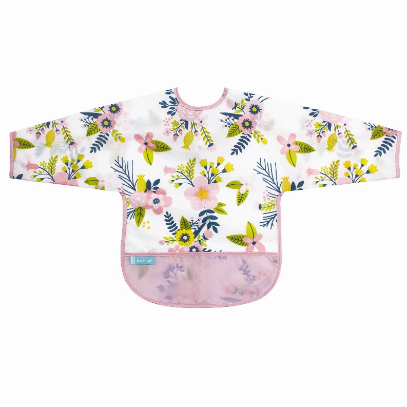 Cleanbib Wp Bib W/Slvs - 12-24m Pnk Gdn Flowers Print