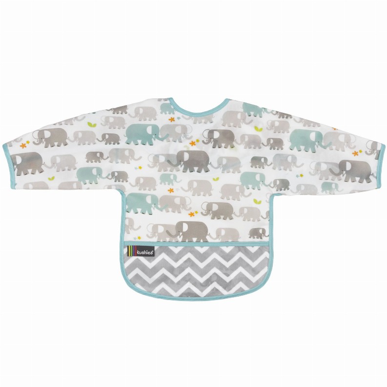 Cleanbib Wp Bib W/Slvs - 12-24m White Elephants Print