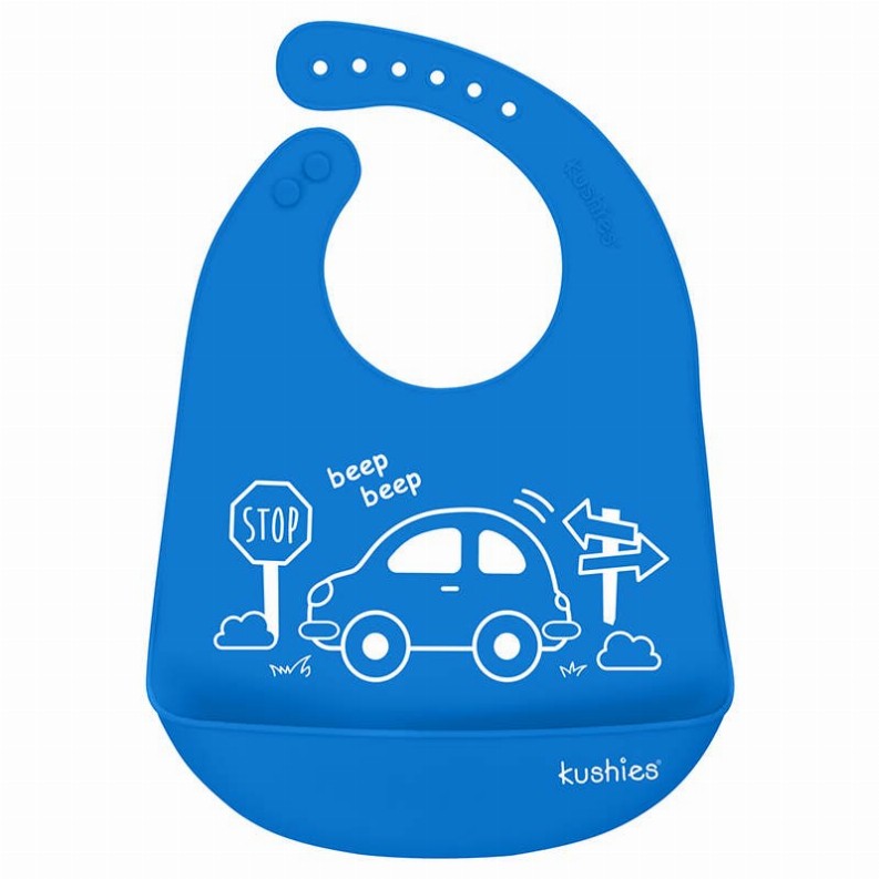 Silicatch Silicone Bib W/Pocket - My Car Print /Azure