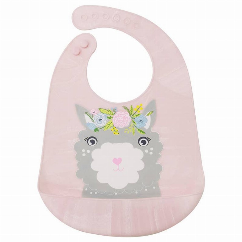 Silicatch Silicone Bib W/Pocket - Llama Print