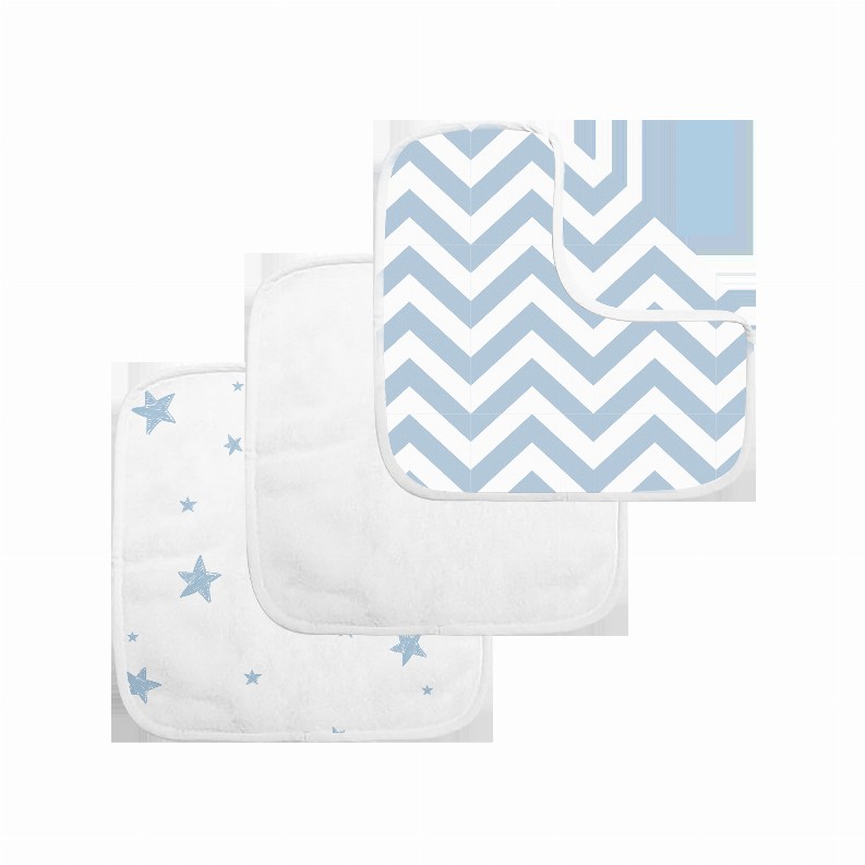 Washcloth Terry 3Pk - Blue Chevron/Wht Sol/Blue Star