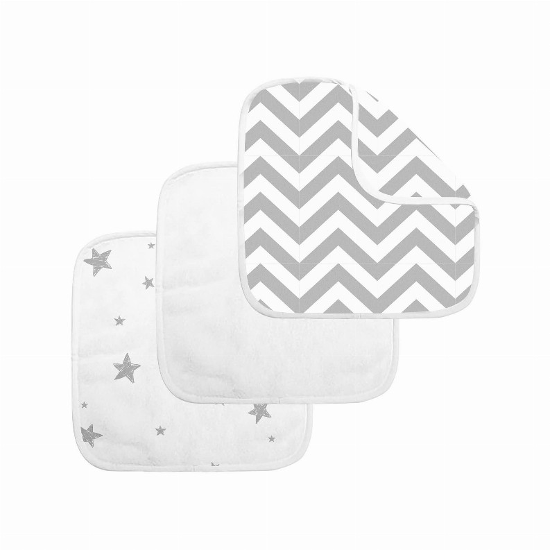 Washcloth Terry 3Pk - Gry Chevron/Wht Sol/Grey Star