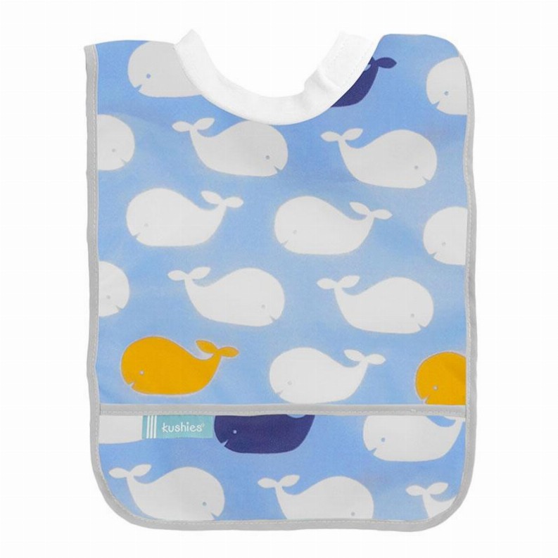 Waterproof Rib Neck Bib - 12M Plus Blue Whale Print