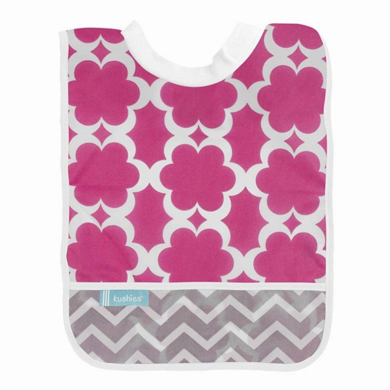 Waterproof Rib Neck Bib - 12M Plus Fuchsia Modern Flowers Print