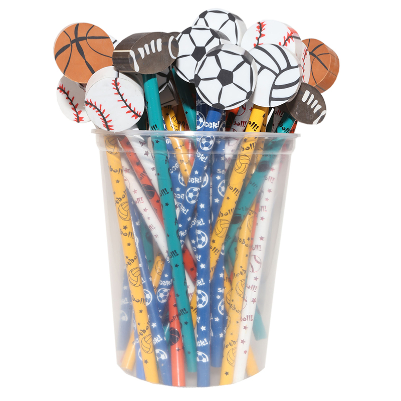 Pencil & Eraser Topper Write-Ons, Sports, Pack of 36