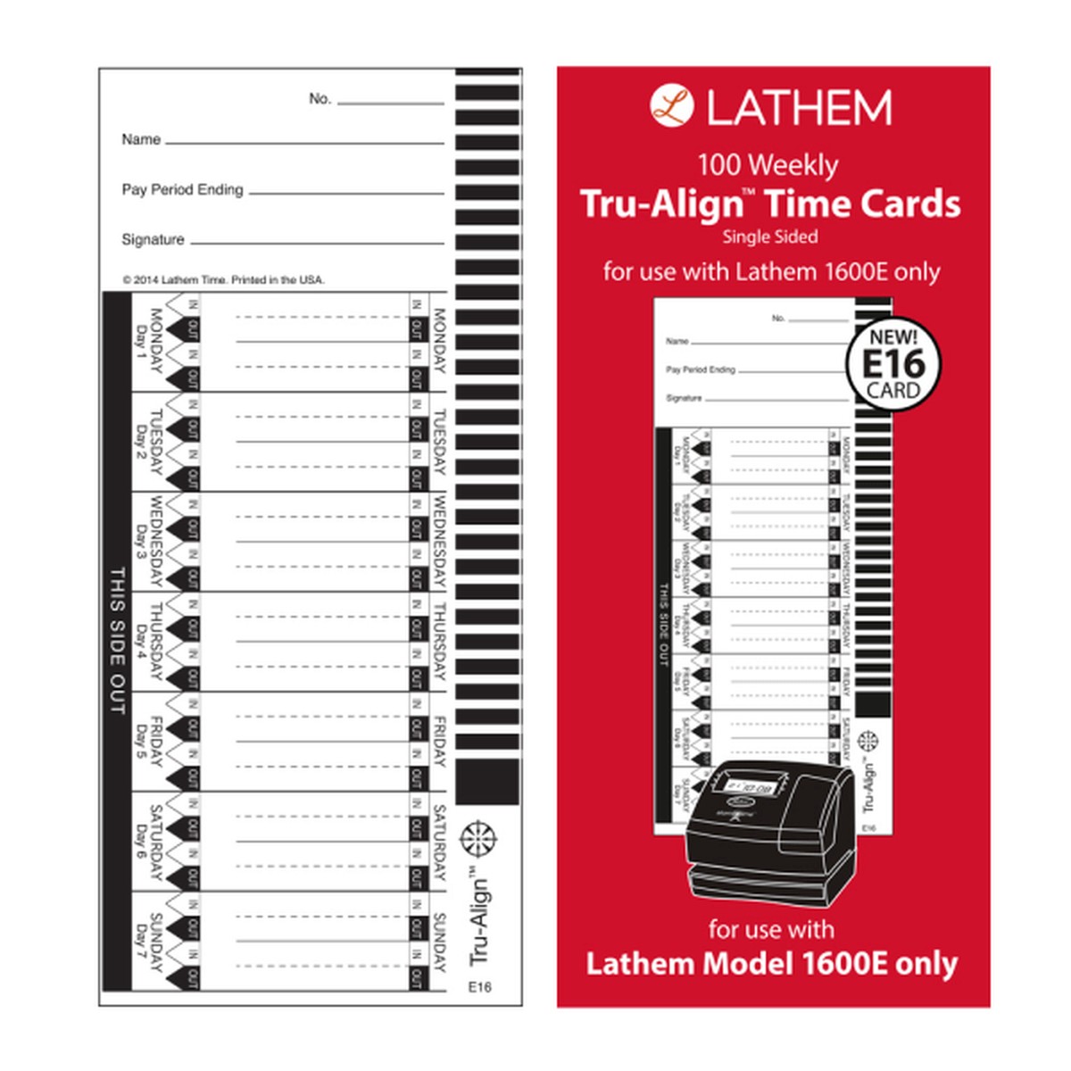 Time Card for Lathem Model 1600E
