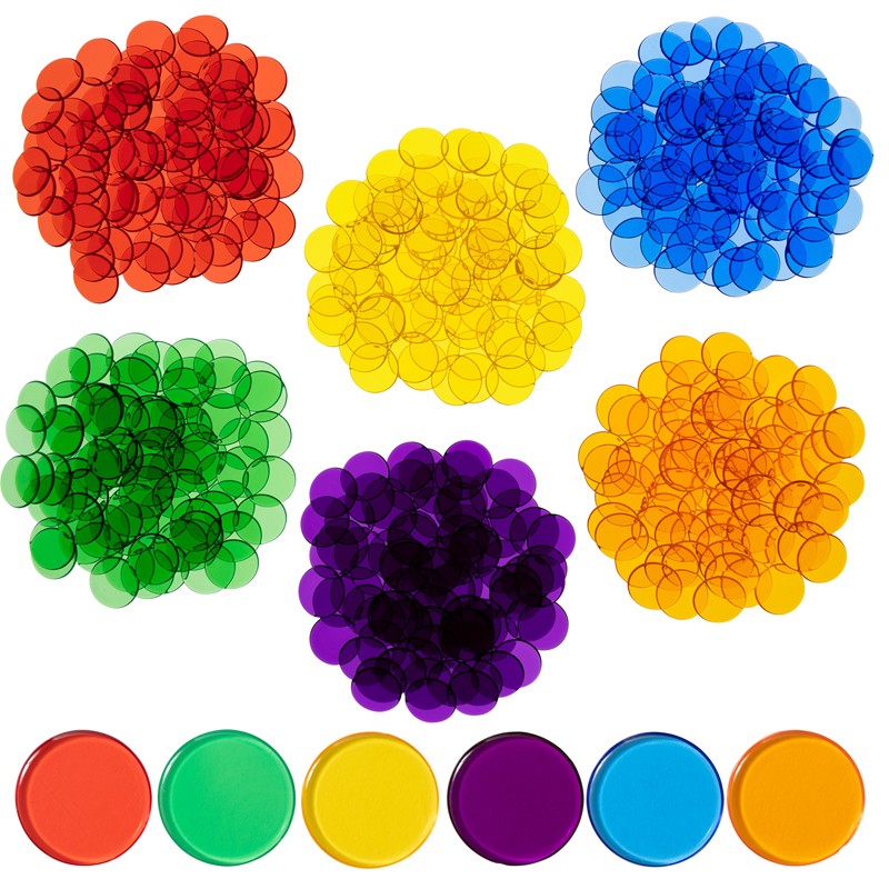 Transparent Counters - Set of 500 - Counters for Kids Math - Assorted Colors - 3/4 in - Counting, Sorting, Light Panels, Bingo a