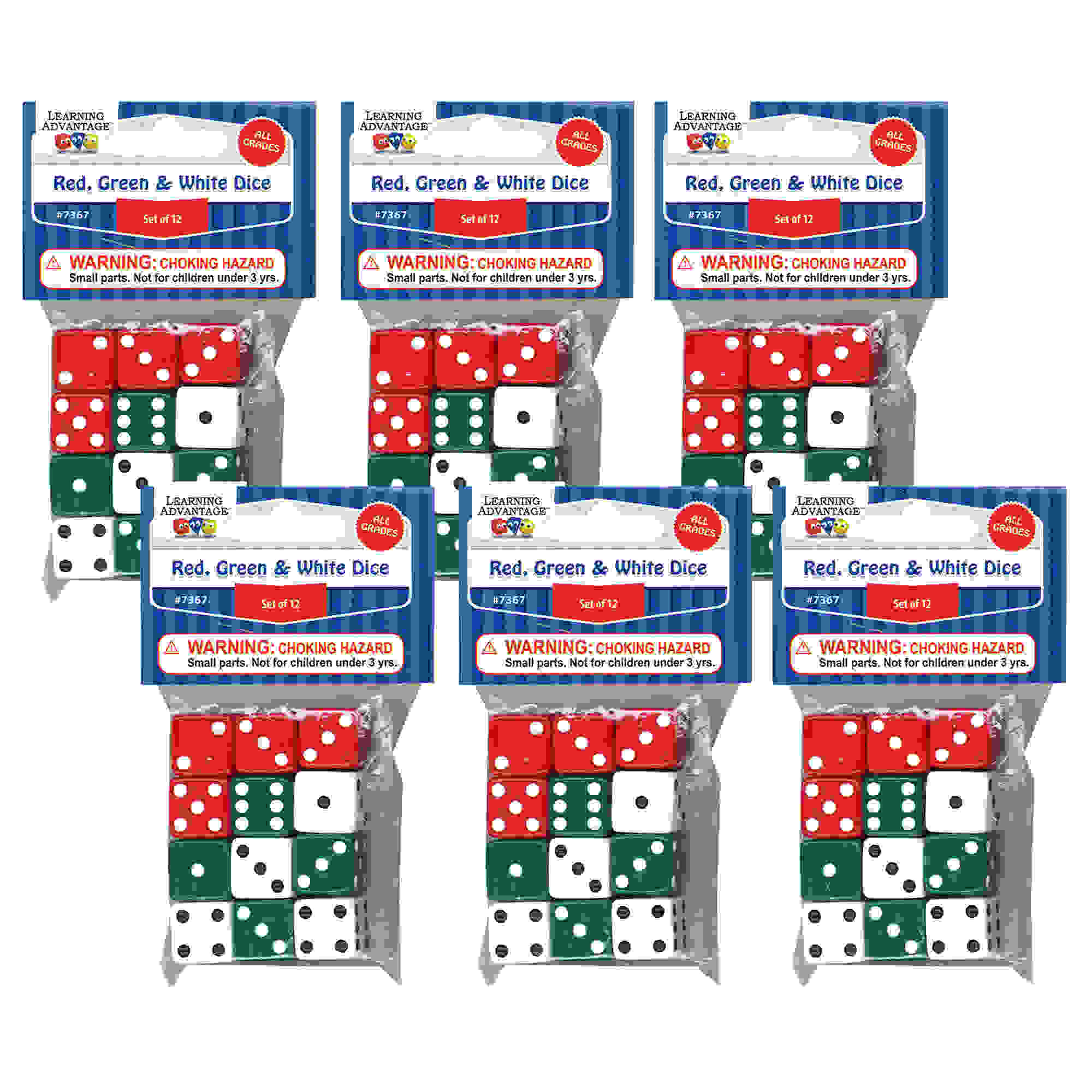 Red, Green & White Dot Dice, 12 Per Pack, 6 Packs