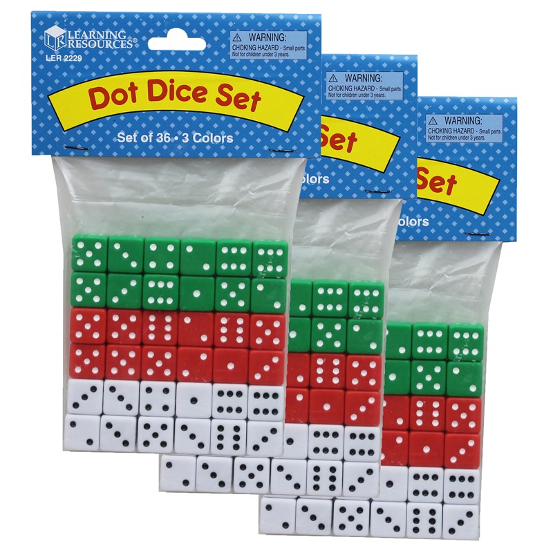 Dot Dice, Red, Green & White, 36 Per Pack, 3 Packs