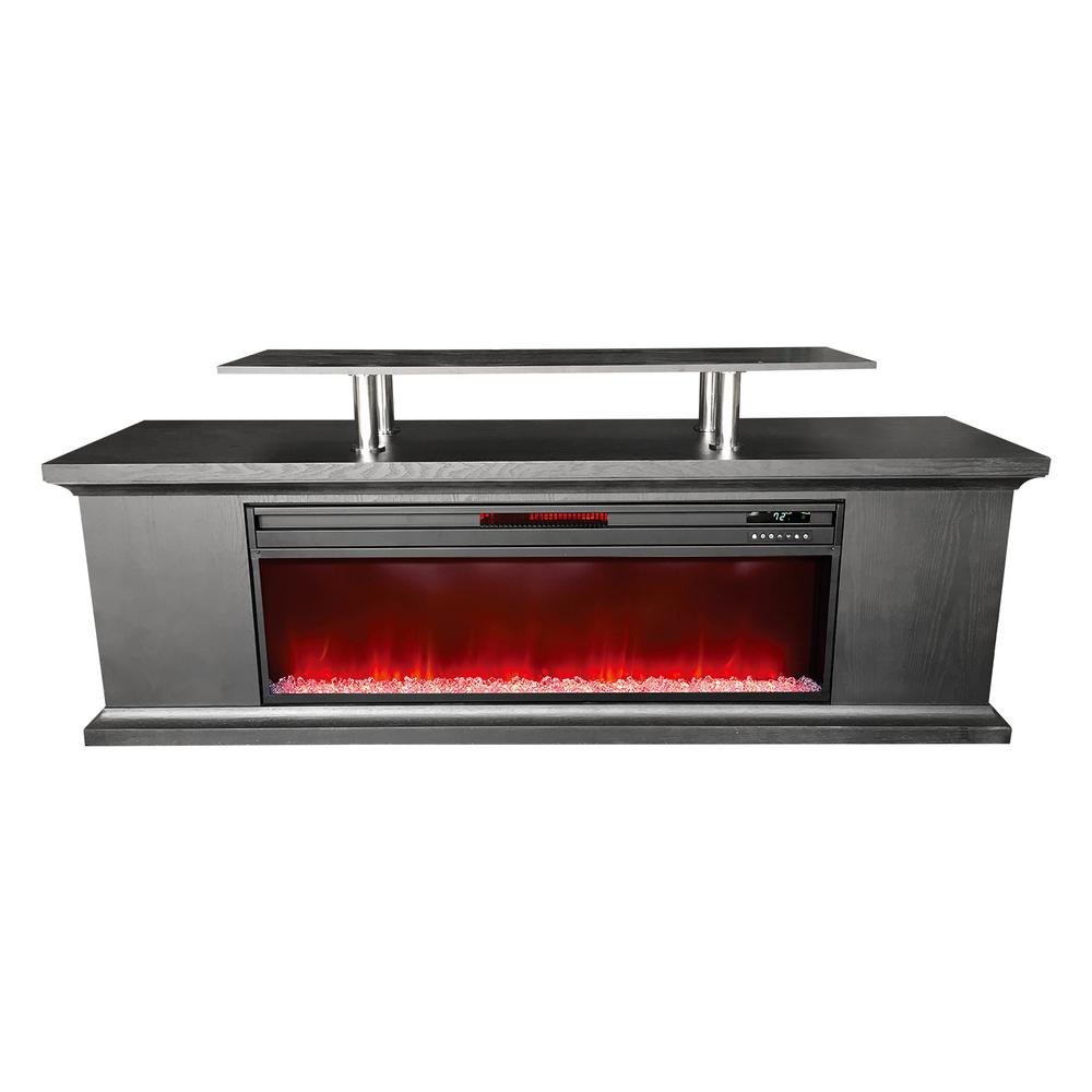 72" Media Fireplace with faux glass beads  Black - TV shelf