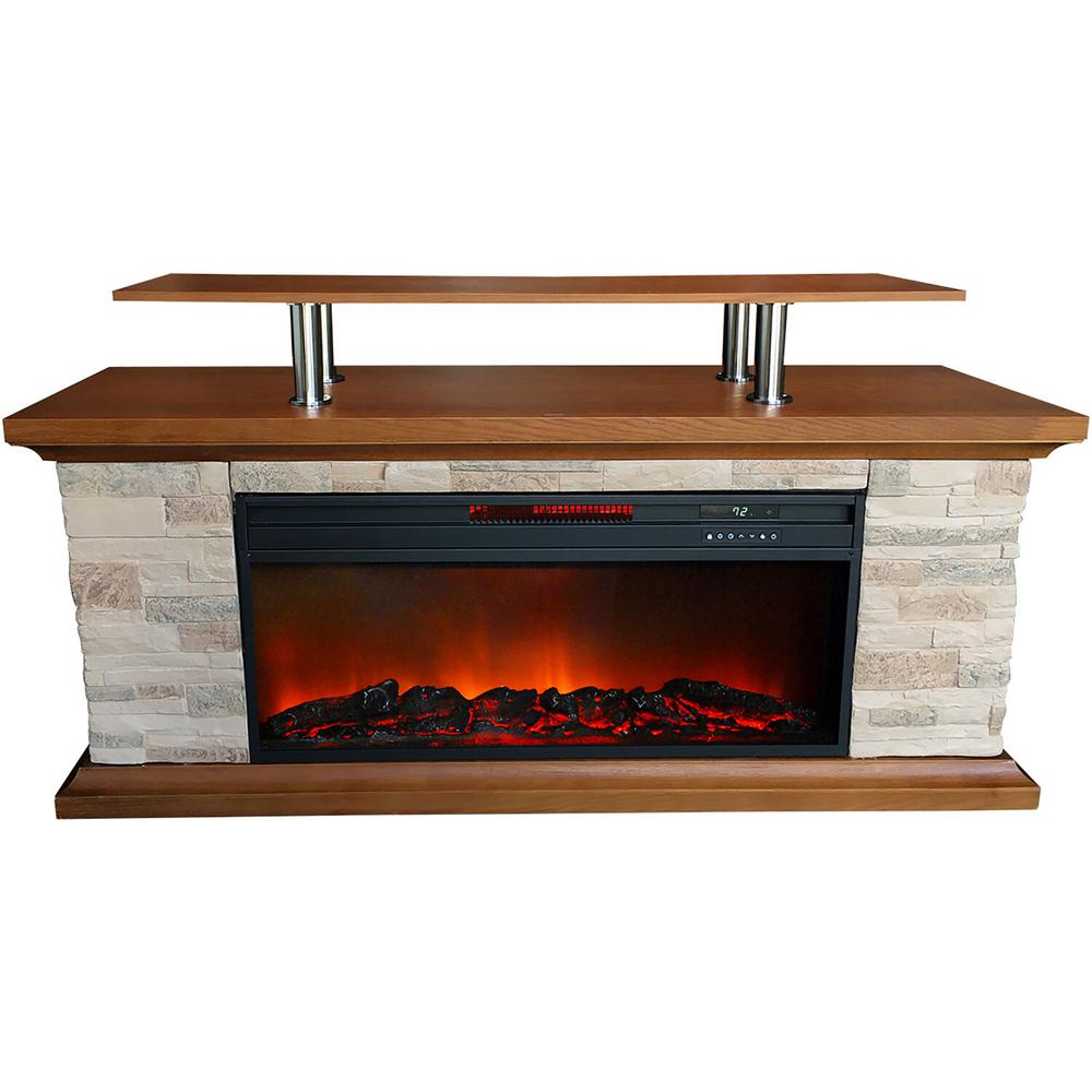 60" Media Fireplace w/Polystone Sides and log set - TV shelf