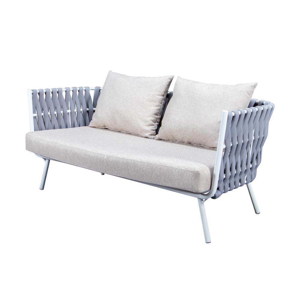 LeisureMod Spencer Modern Outdoor Rope Loveseat With Cushions SL64LGR