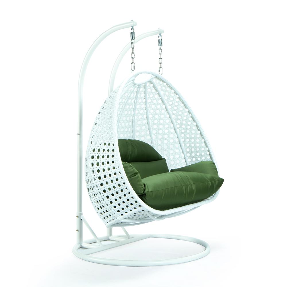 LeisureMod White Wicker Hanging 2 person Egg Swing Chair ESCW-57DG