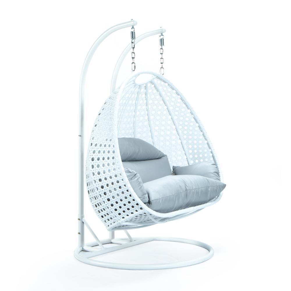 LeisureMod White Wicker Hanging 2 person Egg Swing Chair ESCW-57LGR