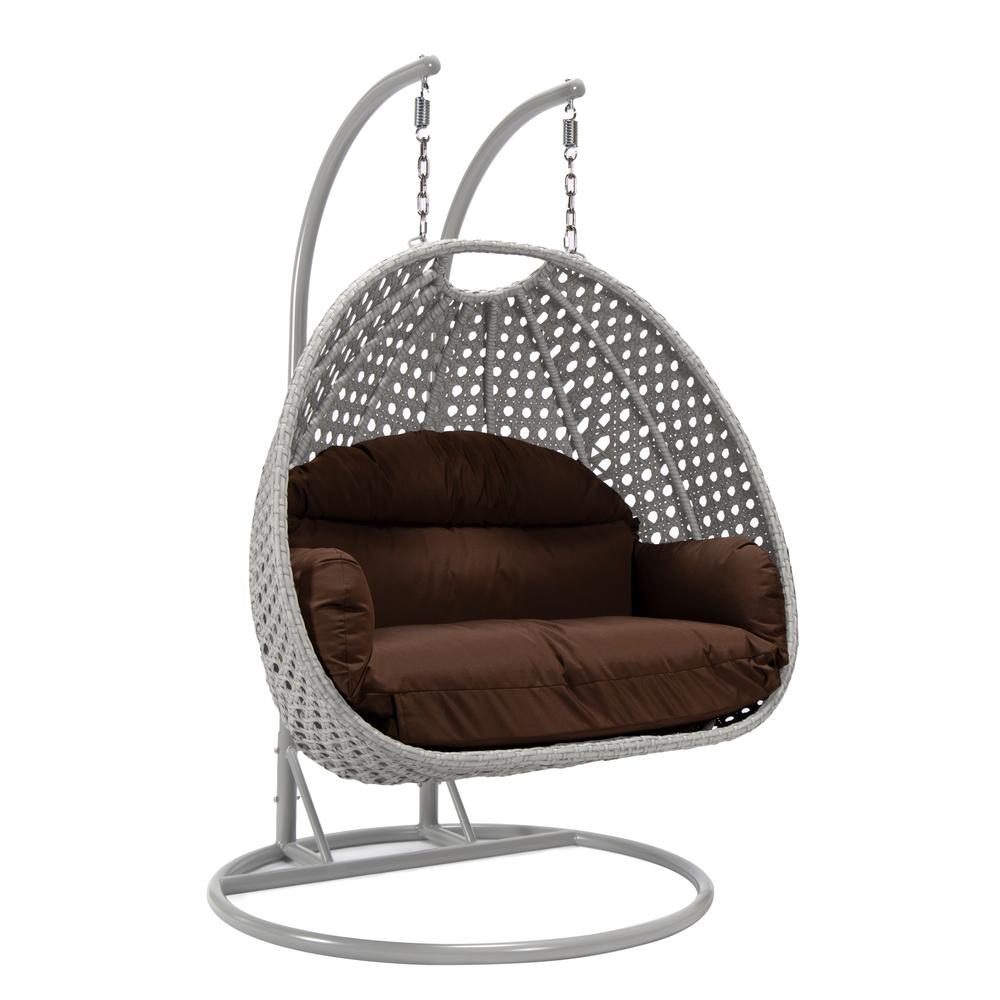 LeisureMod Wicker Hanging 2 person Egg Swing Chair in Brown