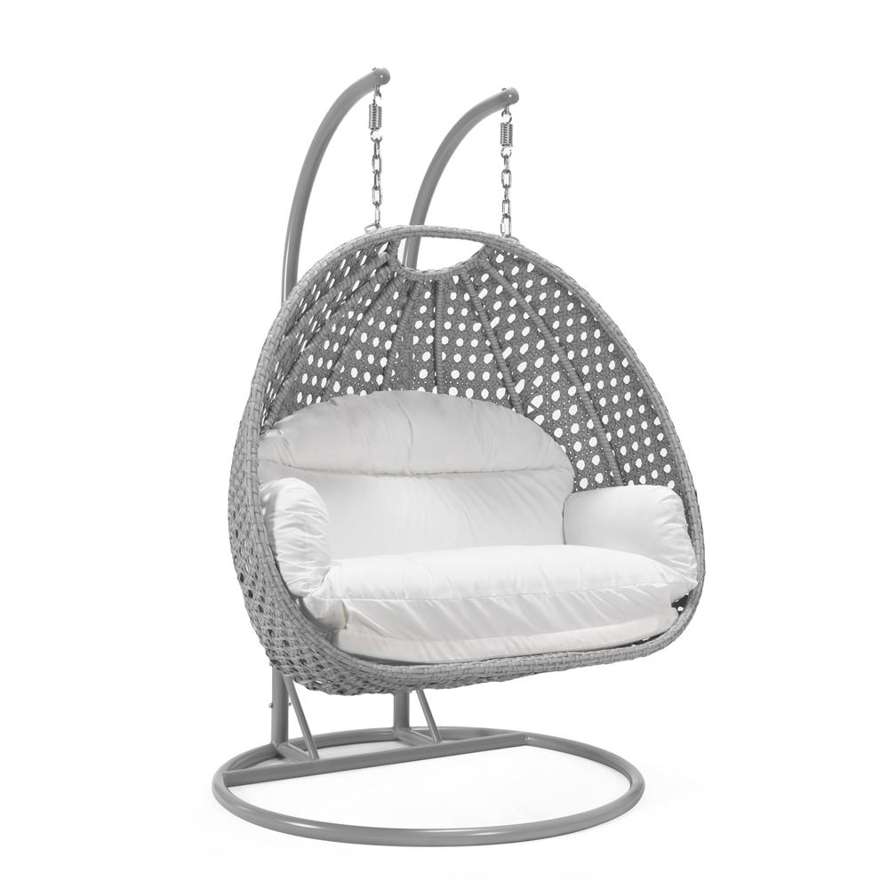 LeisureMod Wicker Hanging 2 person Egg Swing Chair in White