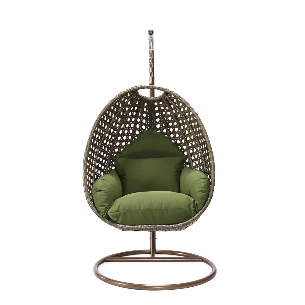 LeisureMod Wicker Hanging Egg Swing Chair in Dark Green