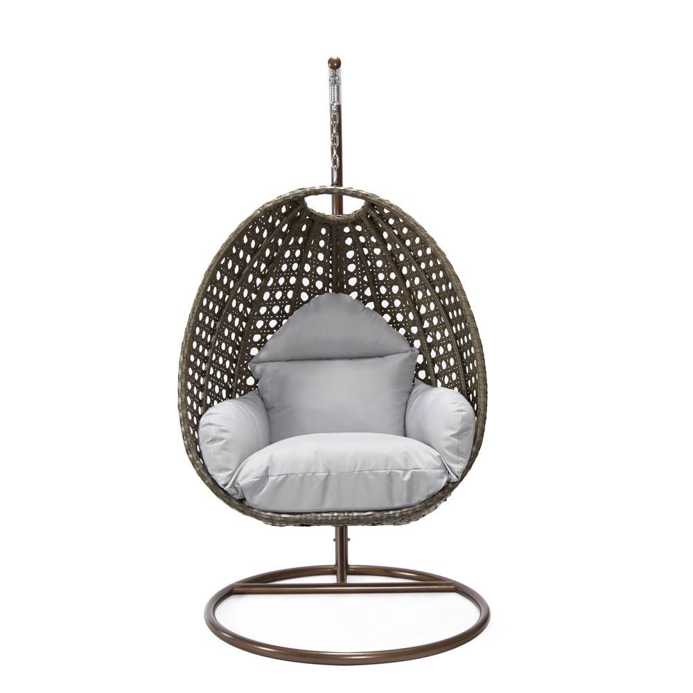 LeisureMod Wicker Hanging Egg Swing Chair in Light Grey