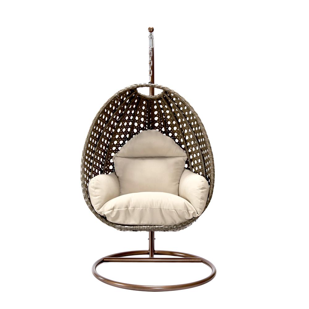 LeisureMod Wicker Hanging Egg Swing Chair in Taupe