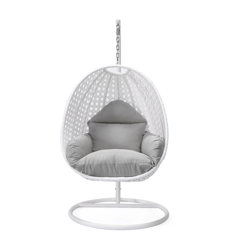 LeisureMod Wicker Hanging Egg Swing Chair, Light Grey color