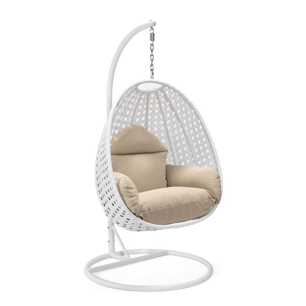 LeisureMod Wicker Hanging Egg Swing Chair, Beige