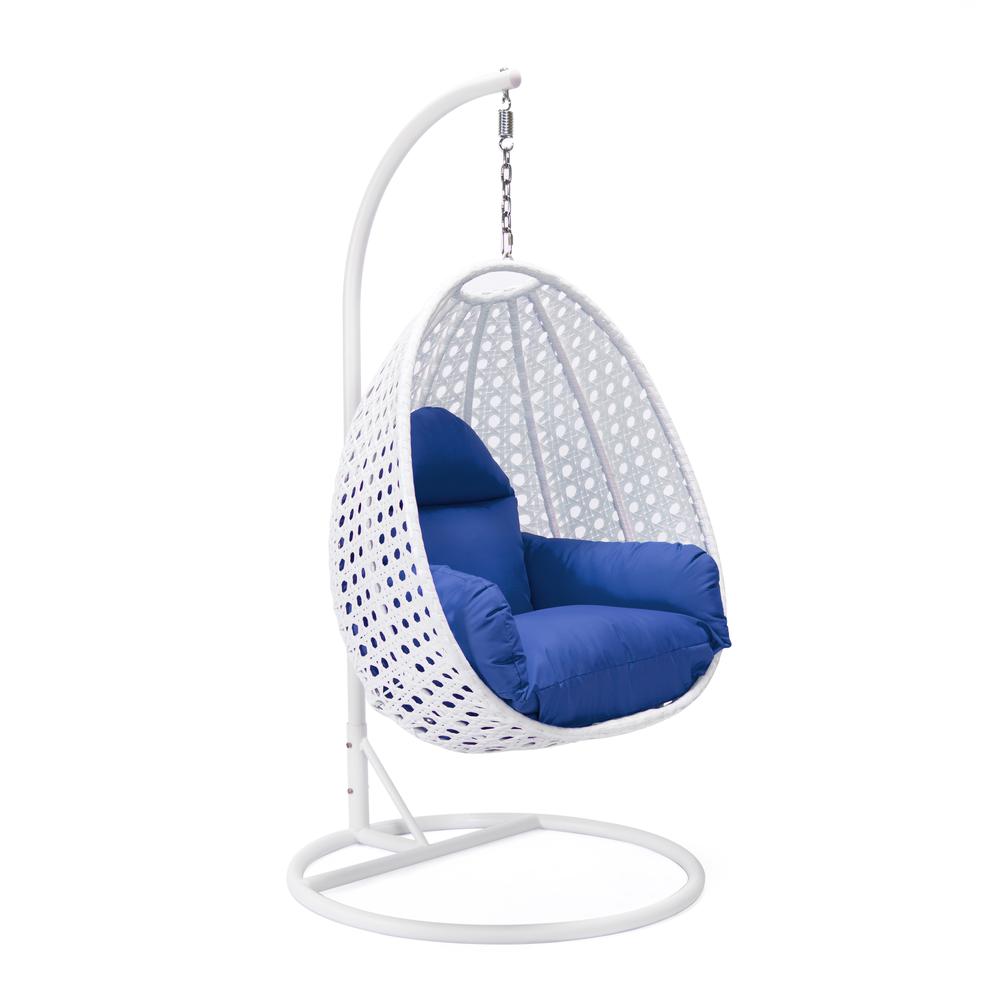 LeisureMod Wicker Hanging Egg Swing Chair, Charcoal Blue