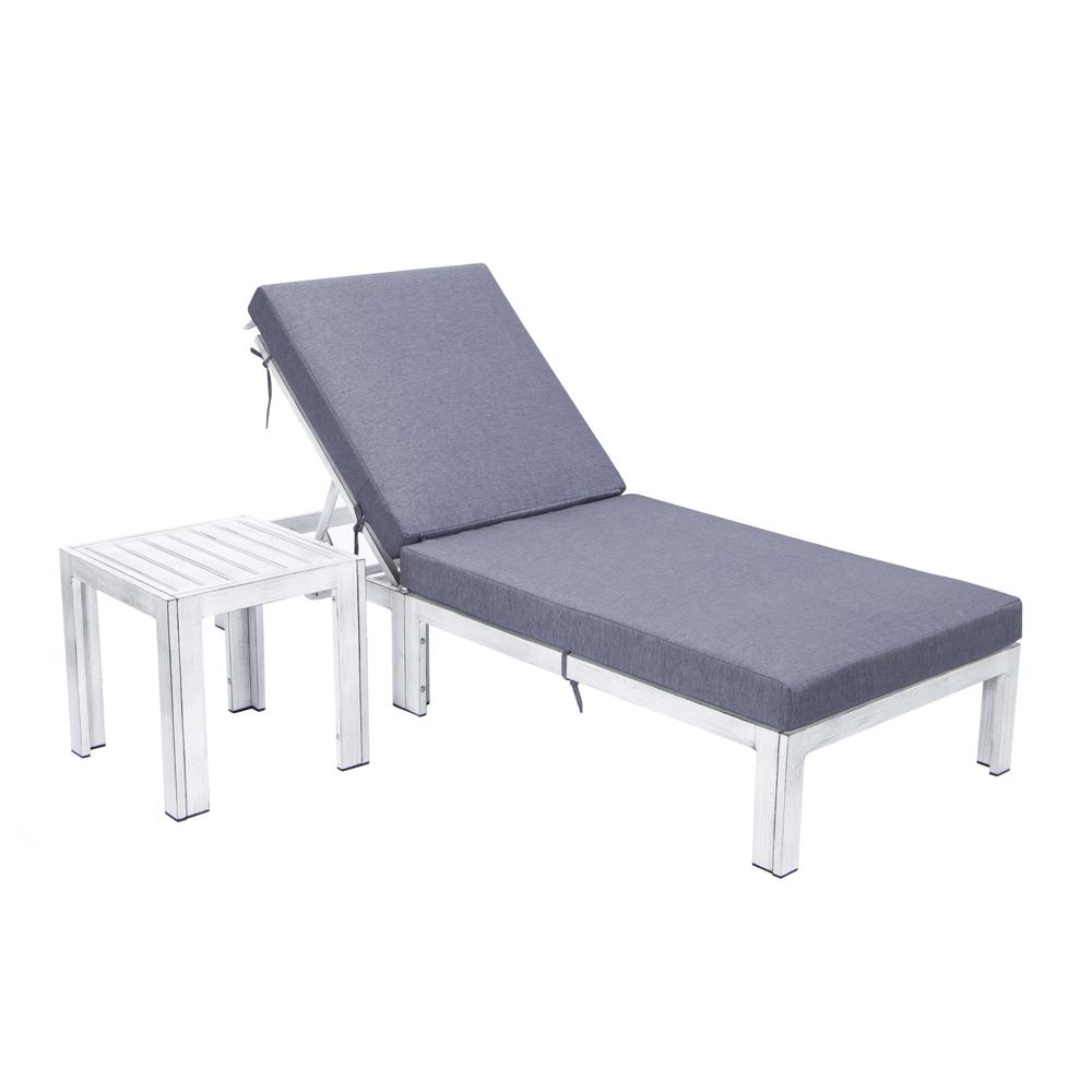 LeisureMod Chelsea Modern Outdoor Blue Chaise Lounge Chair With Side Table & Cushions