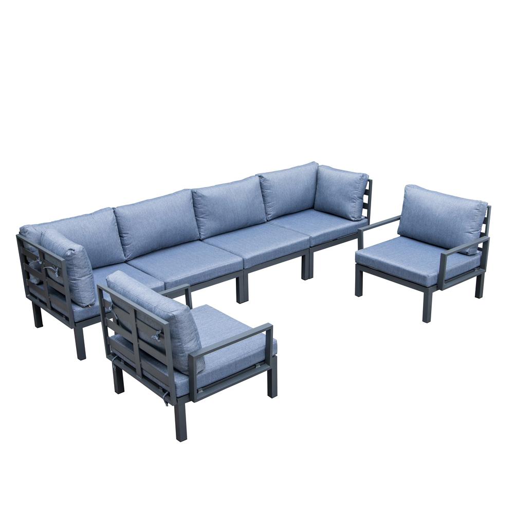 LeisureMod Hamilton 6-Piece Aluminum Patio Conversation Set With Cushions Charcoal Blue