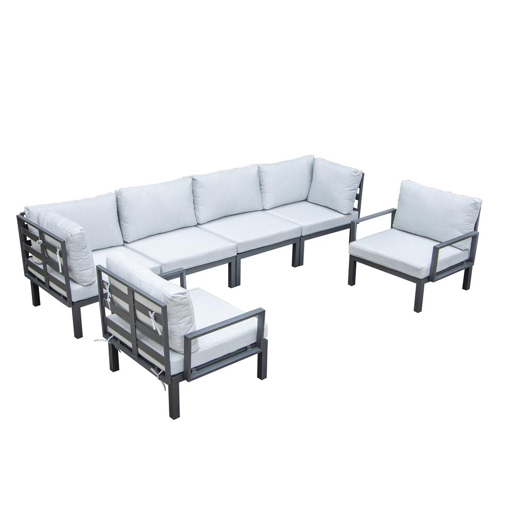 LeisureMod Hamilton 6-Piece Aluminum Patio Conversation Set With Cushions Light Grey