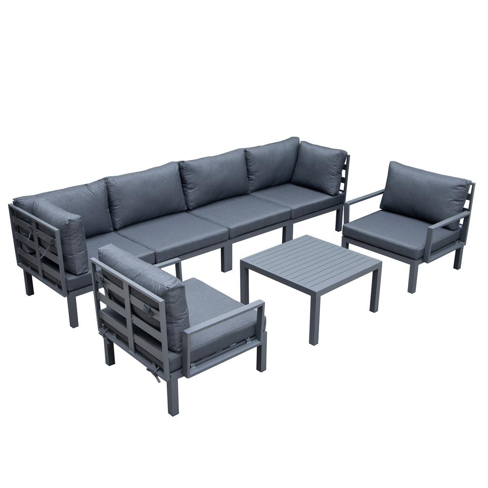 LeisureMod Hamilton 7-Piece Aluminum Patio Conversation Set With Coffee Table And Cushions Black